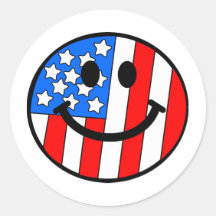 4th of July Smiley Round Stickers