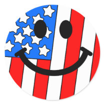 4th of July Smiley Round Sticker