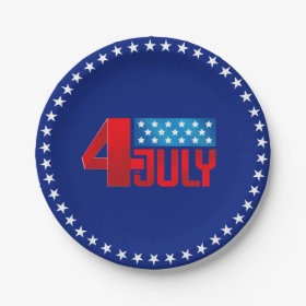 4th of July Stars Typography | red white blue 7 Inch Paper Plate