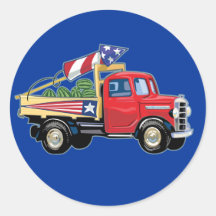4th of July Vintage Truck Round Stickers