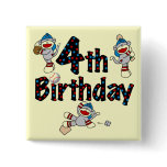 4th Sock Monkey Baseball Birthday Pins