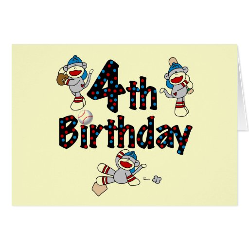 4th Sock Monkey Baseball Birthday Cards