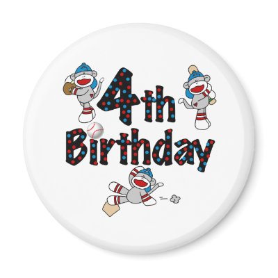 4th Sock Monkey Baseball Birthday Fridge Magnet by kids_birthdays
