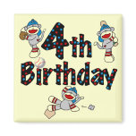 4th Sock Monkey Baseball Birthday Fridge Magnets