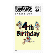 4th Sock Monkey Baseball Birthday Postage Stamps