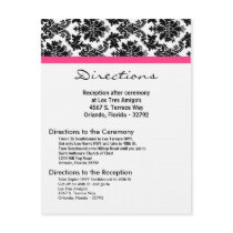 4x5 Directions Card Black Damask Hot Pink Receptio Custom Invites