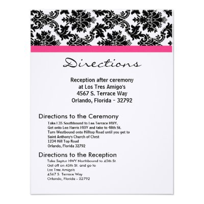 4x5 Directions Card Black Damask Hot Pink Receptio Custom Invites