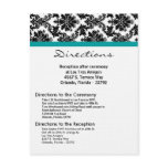 4x5 Directions Card Black Damask Teal Reception Custom Invites
