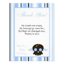 4x5 FLAT Thank You Card Boy Blue Punk Rocker Skull Custom Announcement