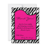 4x5 FLAT Thank you Card Hot Pink Zebra Print Custom Announcements