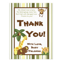 4x5 FLAT Thank You Card Jungle Babies Personalized Invitations