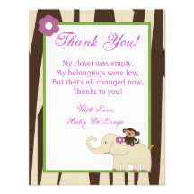 4x5 FLAT Thank You Card Purple Jacana Baby Shower Personalized Invite