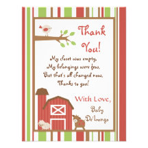 4x5 FLAT Thank you Card Red Barn Farm Custom Invitation