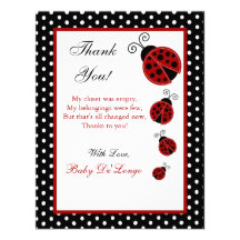 4x5 FLAT Thank you Card Red Ladybug Custom Invitations