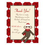 4x5 FLAT Thank you Card Red Sock Monkey Argyle Custom Invitation