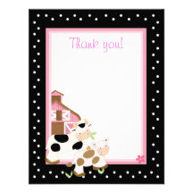 4x5 Pink Farm Baby Moo Cow Matte Flat Thank you Personalized Invitations