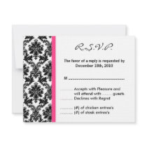 4x5 R.S.V.P. Reply Card - Black Damask Hot Pink Custom Invites