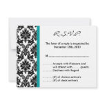 4x5 R.S.V.P. Reply Card - Black Damask Teal RSVP Announcements