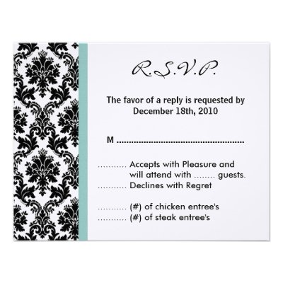 4x5 R.S.V.P. Reply Card Black Damask Tiffany Blue Personalized Invitations