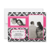 4x5 Save the Date Card - Black Damask & Hot Pink Invites