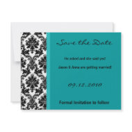 4x5 Save the Date Card - Black Damask & Teal Turqu invitation