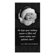 4x8 Black Damask Ribbon Frame PHOTO Christmas Card Photo Cards