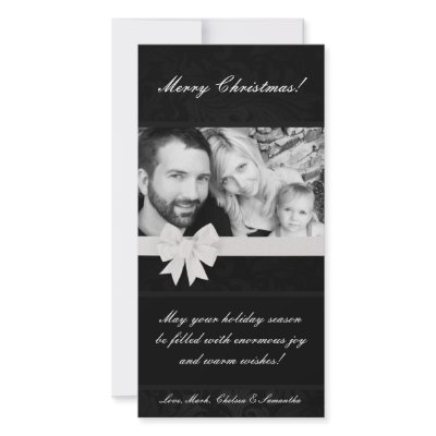 4x8 Black Floral Bow Ribbo PHOTO Christmas Card Photo Cards by AnnLeeDesigns