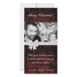 4x8 Burgundy Floral Bow Ribbo PHOTO Christmas Card Personalized Photo Card