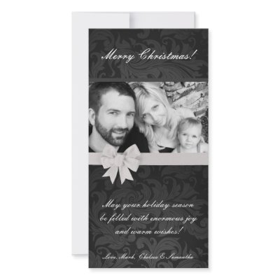 4x8 Gray Gre Floral Bow Ribbo PHOTO Christmas Card Customized Photo Card by AnnLeeDesigns