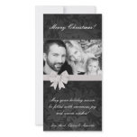 4x8 Gray Gre Floral Bow Ribbo PHOTO Christmas Card Customized Photo Card