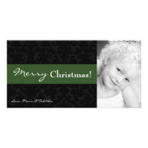 4x8 Green Black Damask Frame PHOTO Christmas Card Photo Card Template