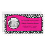 4x8 Hot Pink Zebra Print Photo Birth Announcement photo cards