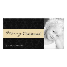 4x8 Ivory Black Damask Frame PHOTO Christmas Card Custom Photo Card