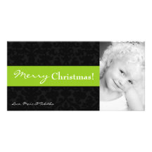 4x8 Lime Black Damask Frame PHOTO Christmas Card Photo Card Template