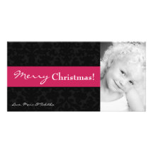 4x8 Pink Black Damask Frame PHOTO Christmas Card Photo Cards