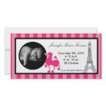 4x8 Pink Poodle Paris Eiffel Birth Announcement Customized Photo Card