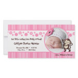 4x8 Pink Pop Monkey Girl Photo Birth Announcement Custom Photo Card
