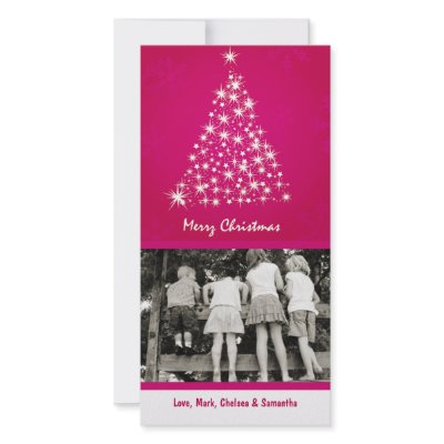 4x8 Pink Snowflake XMAS Tree PHOTO Christmas Card Custom Photo Card by AnnLeeDesigns