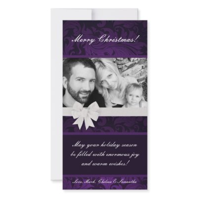4x8 Purple Floral Bow Ribbo PHOTO Christmas Card Photo Cards by AnnLeeDesigns