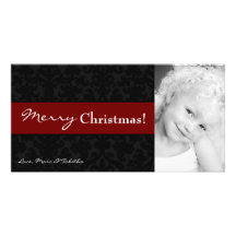 4x8 Red Black Damask Frame PHOTO Christmas Card Picture Card