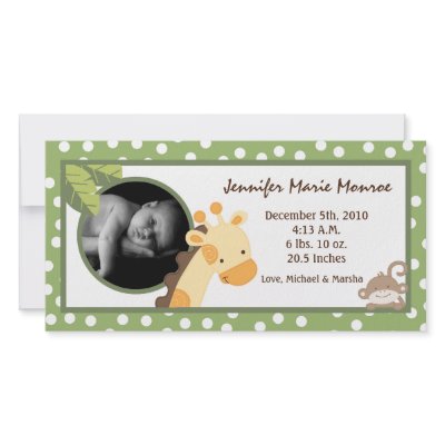 4x8 Safari Adventure Photo Birth Announcement Photo Cards by AnnLeeDesigns
