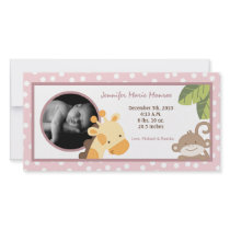 4x8 Safari Adventure Photo Birth Announcement Pink Photo Card