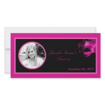 4x8 Sweet 16 Hot Pink Black Party Announcement Custom Photo Card