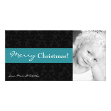 4x8 Teal Black Damask Frame PHOTO Christmas Card Photo Card Template