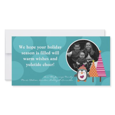 4x8 Teal Penguin Tree Polka PHOTO Christmas Card Photo Cards by AnnLeeDesigns