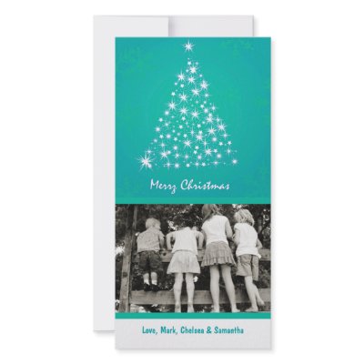 4x8 Teal Snowflake XMAS Tree PHOTO Christmas Card Photo Cards by AnnLeeDesigns