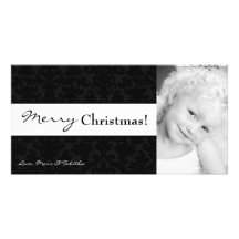 4x8 White Black Damask Frame PHOTO Christmas Card Customized Photo Card