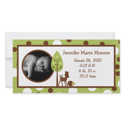 4x8 Woodland Friends Birth Announcement Custom Photo Card by AnnLeeDesigns