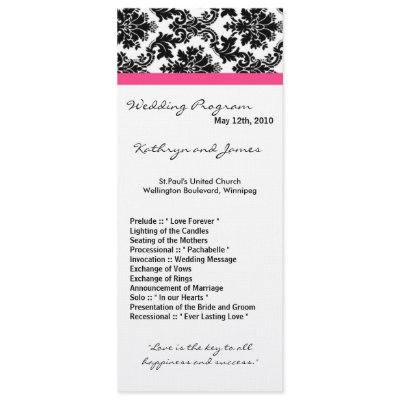 4x9 Wedding Program - Black Damask and Hot Pink Invitations by AnnLeeDesigns