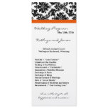 4x9 Wedding Program - Black Damask and Orange Custom Invitation